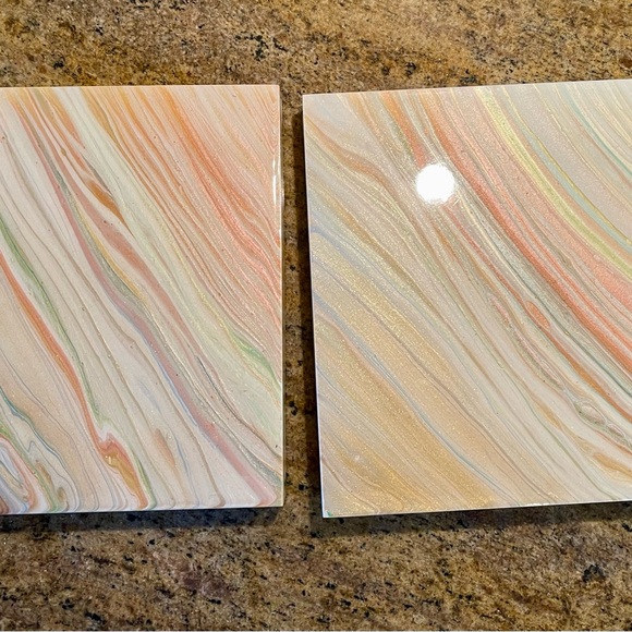 Original art 8x8” wooden panel paintings, acrylic pour with resin, soft pastels - Picture 5 of 13